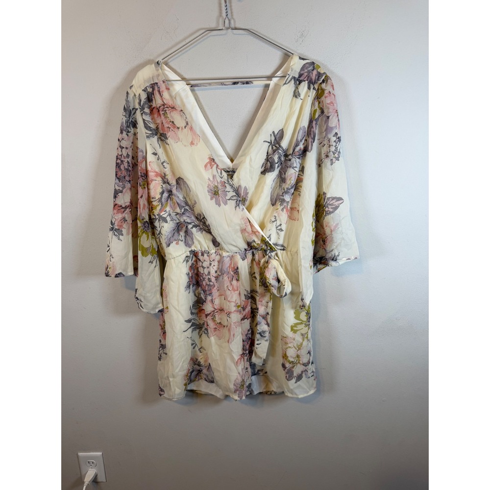 Bailey Blue Womens Romper Floral Print V-Neck Cream Size L